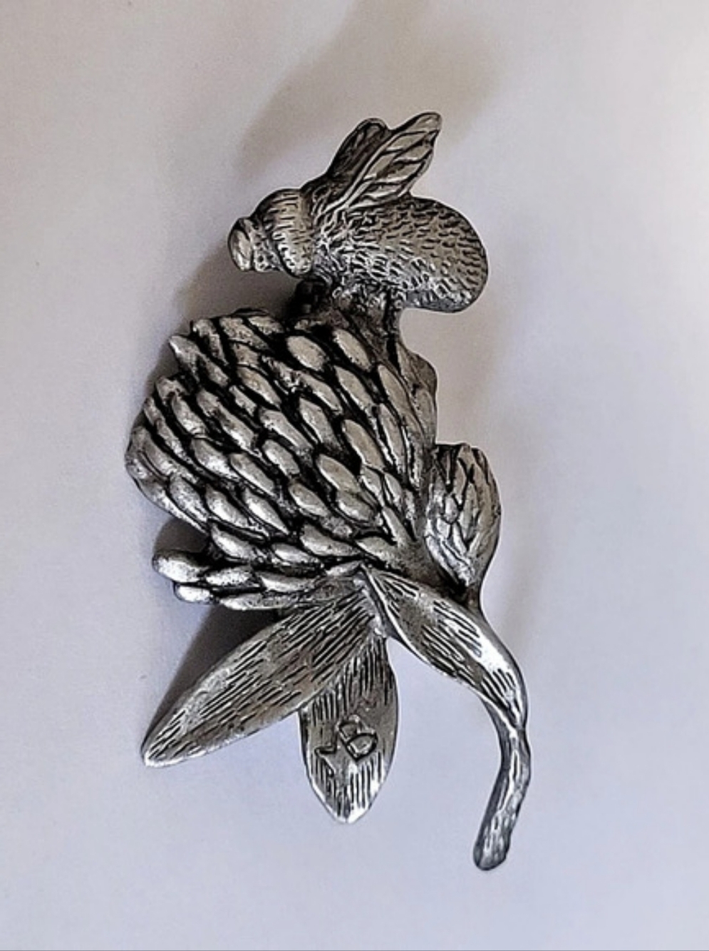 Vintage Pewter Bee on Thistle Flower Brooch Pin  MB Marjolein Bastin